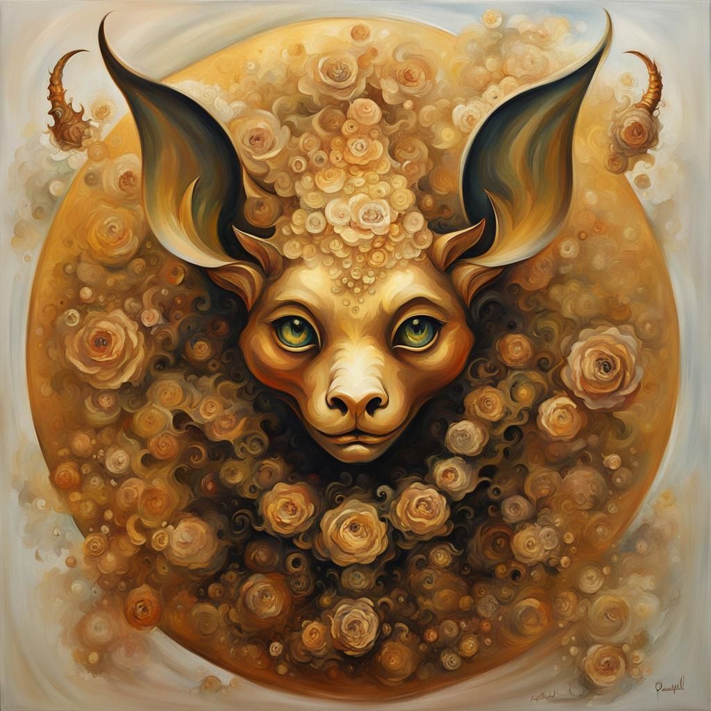 Golden Fractal Devil in Oil Painting Style