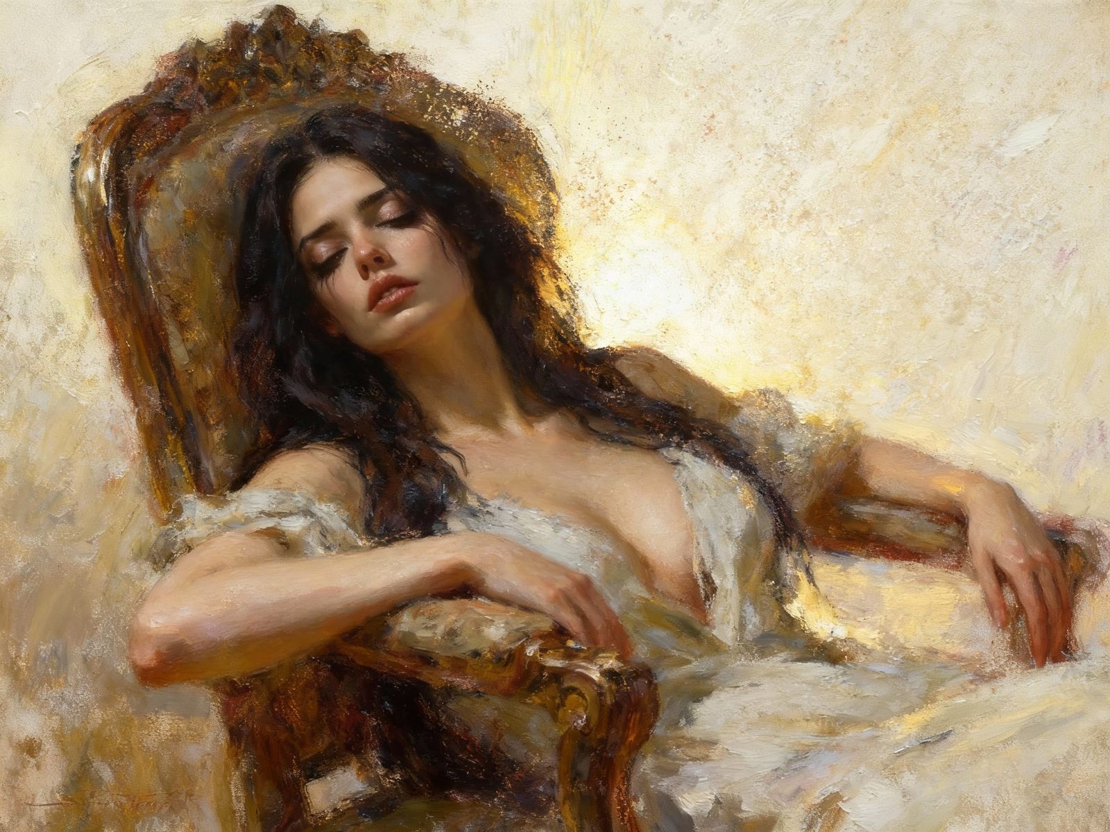 Elegant Woman in Textured Oil Painting