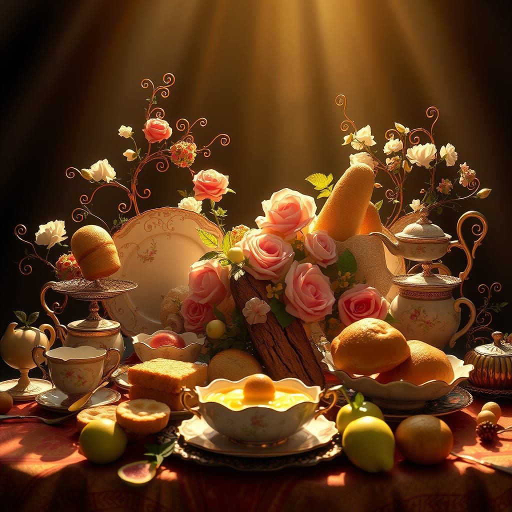 Baroque Breakfast Masterpiece in Whimsical Renaissance Style
