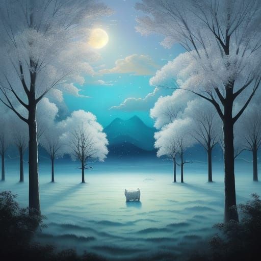Surreal White Tiger Sky Dreamscape Oil Painting