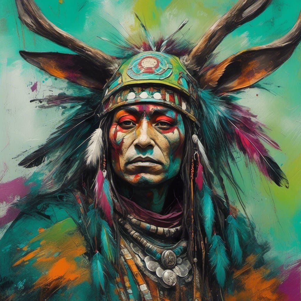 Jackalope Warrior in Abstract Native American Desert