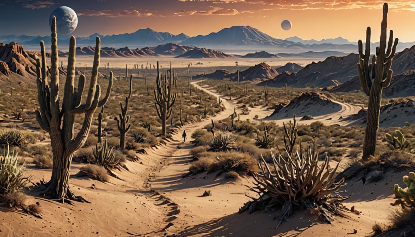 Planetary Trails: Desert Horizon and Distant Worlds