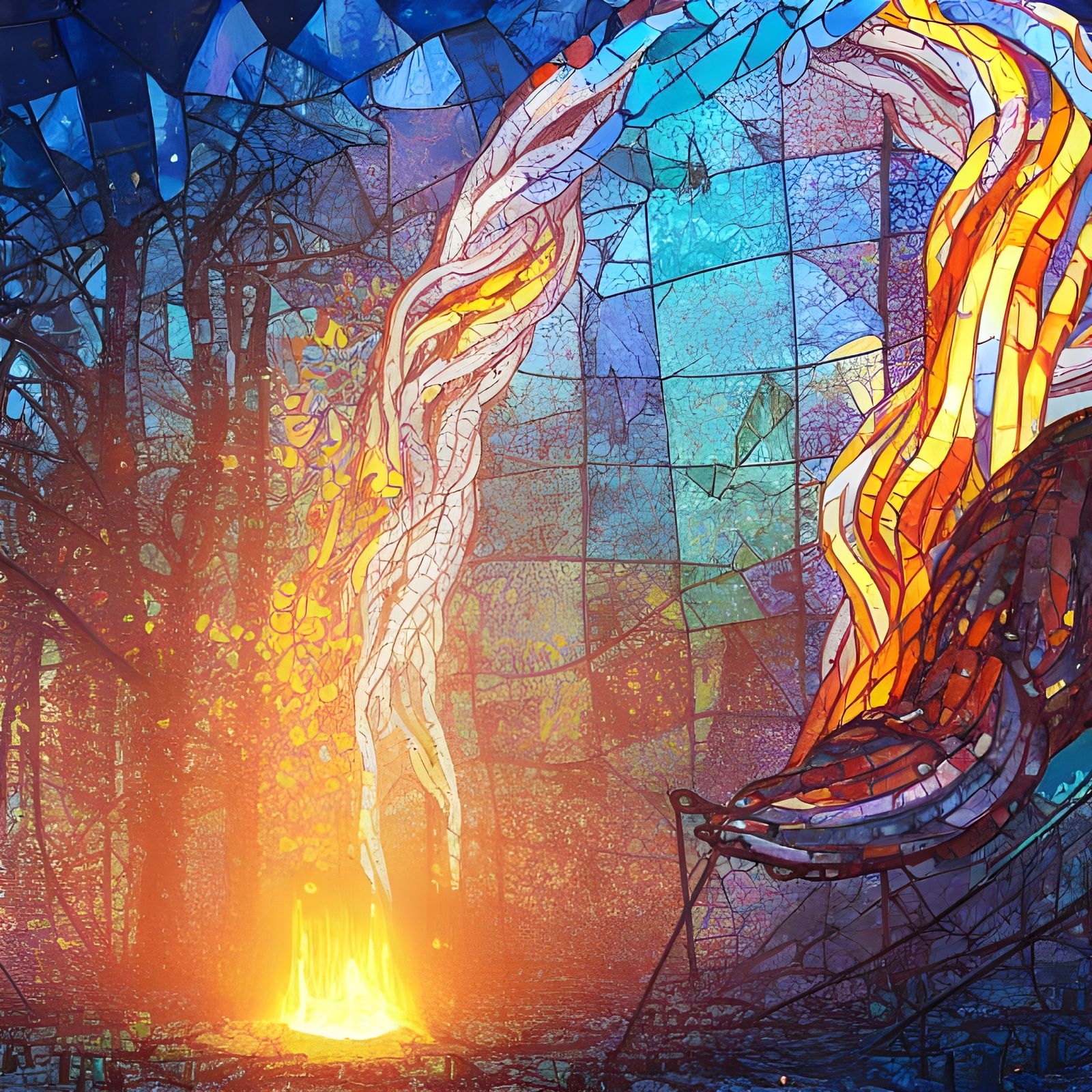 Ice and Fire DNA Strand in Mosaic Style