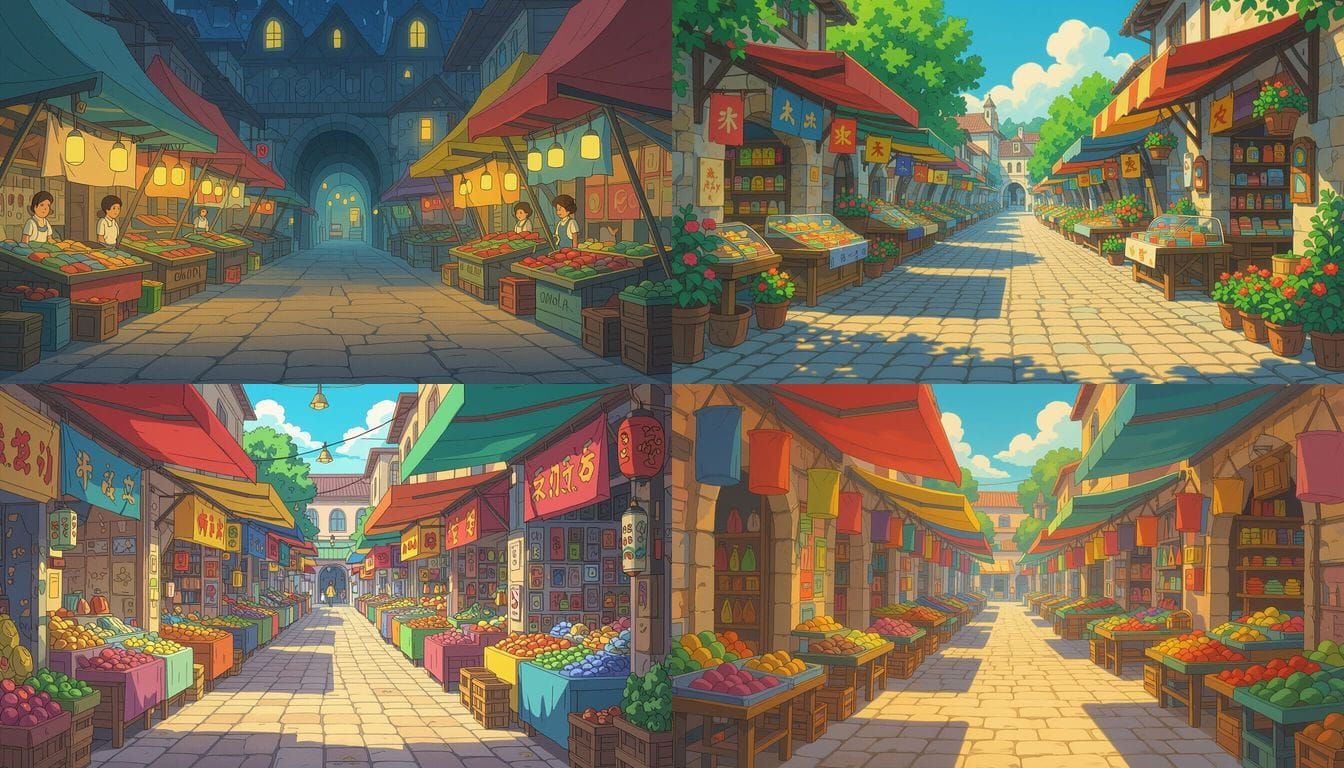 Cartoon Market Scene with Alleyway