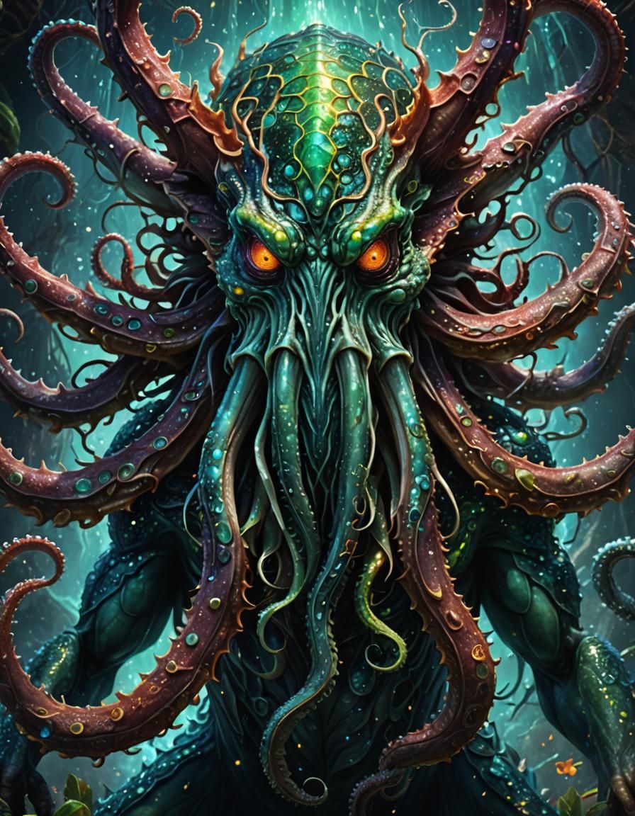 Intimidating Glitter Kraken in Cosmic Astral Illustration