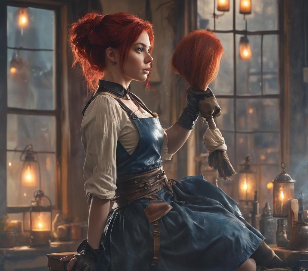 Fierce Dwarven Barmaid Portrait in High Fantasy Style