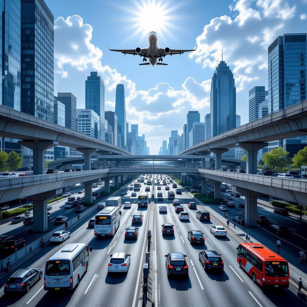 Dynamic Cityscape with Flyovers and Heavy Traffic