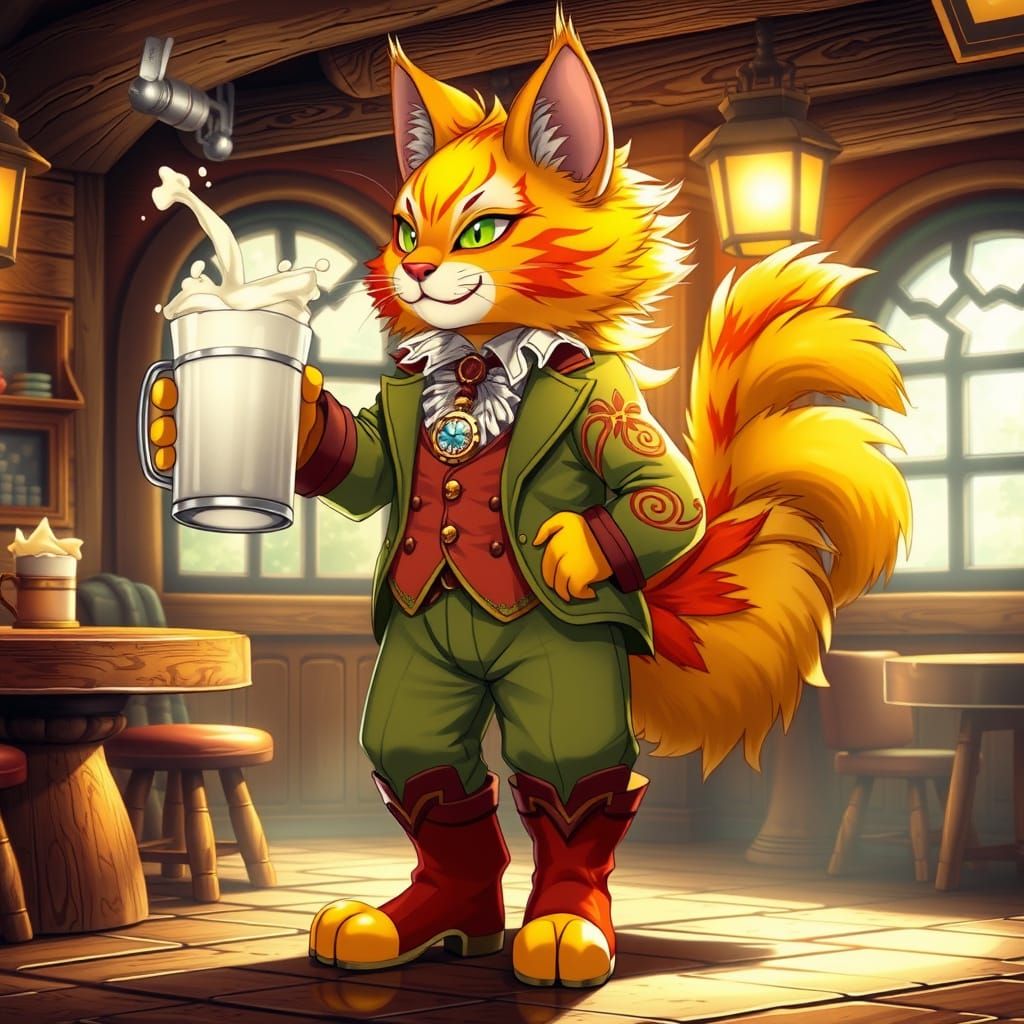 Majestic Feline Gentleman in Whimsical Pub Setting