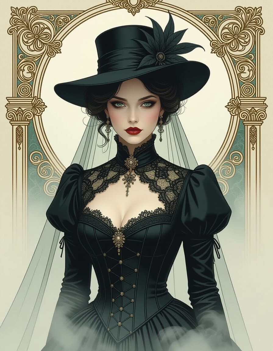 Mysterious Woman as Dark Muse in Victorian Attire