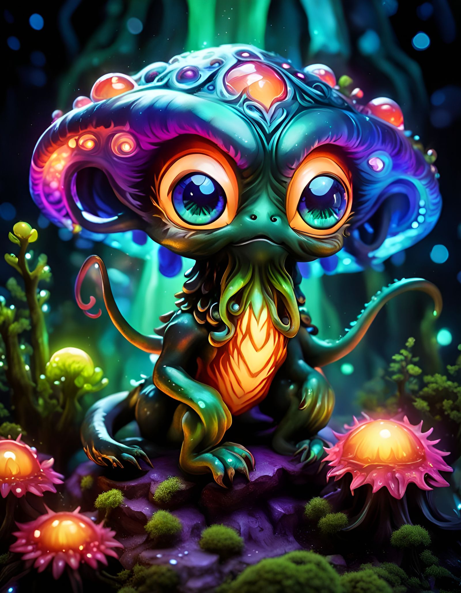 Adorable Eldritch Deity in a Mystical Jungle