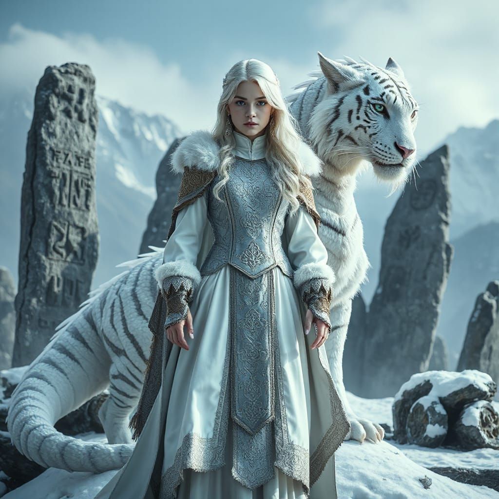 Warrior Princess and Dragon in Enchanted Realm