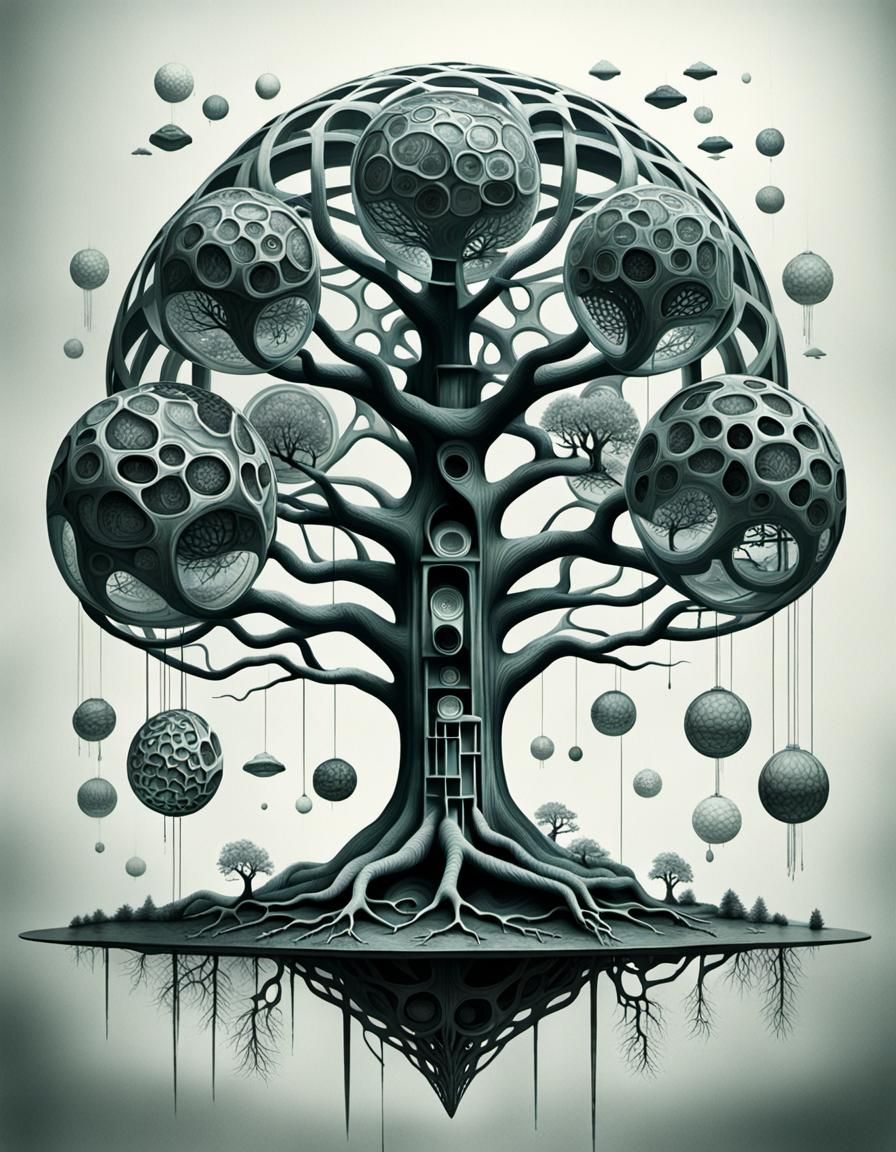 Dystopian Stem Cell Tree in Bio Art Style
