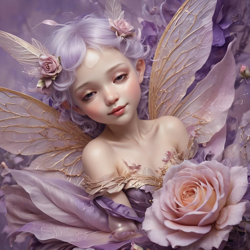 Pixie Resting in Purple Rose: Fantasy Illustration