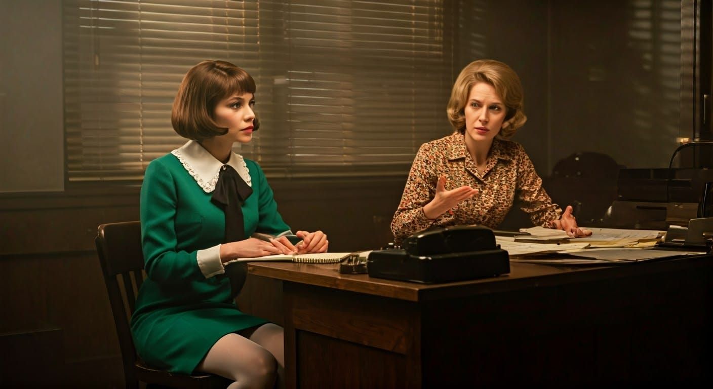 Sultry Journalist in 1960s Cinema Style