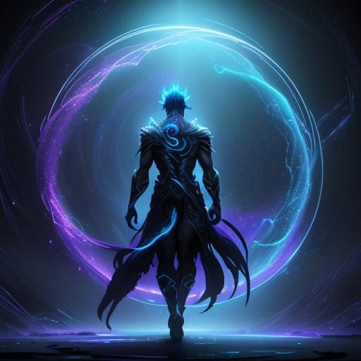 Person Enters Glowing Portal in Cosmic Digital Painting