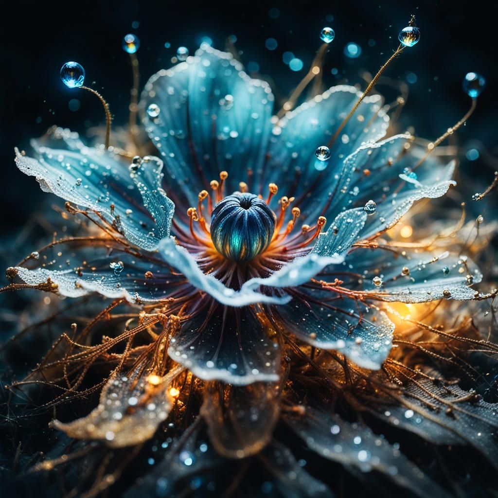 Photorealistic Surreal glowing magical flower made out of gh...