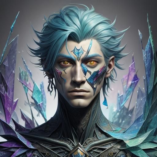 Humanoid Glass Shard Character Design in Abstract Art