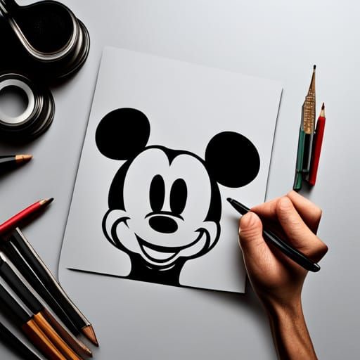 Minimalist Line Art: Cute Mickey Mouse Drawing