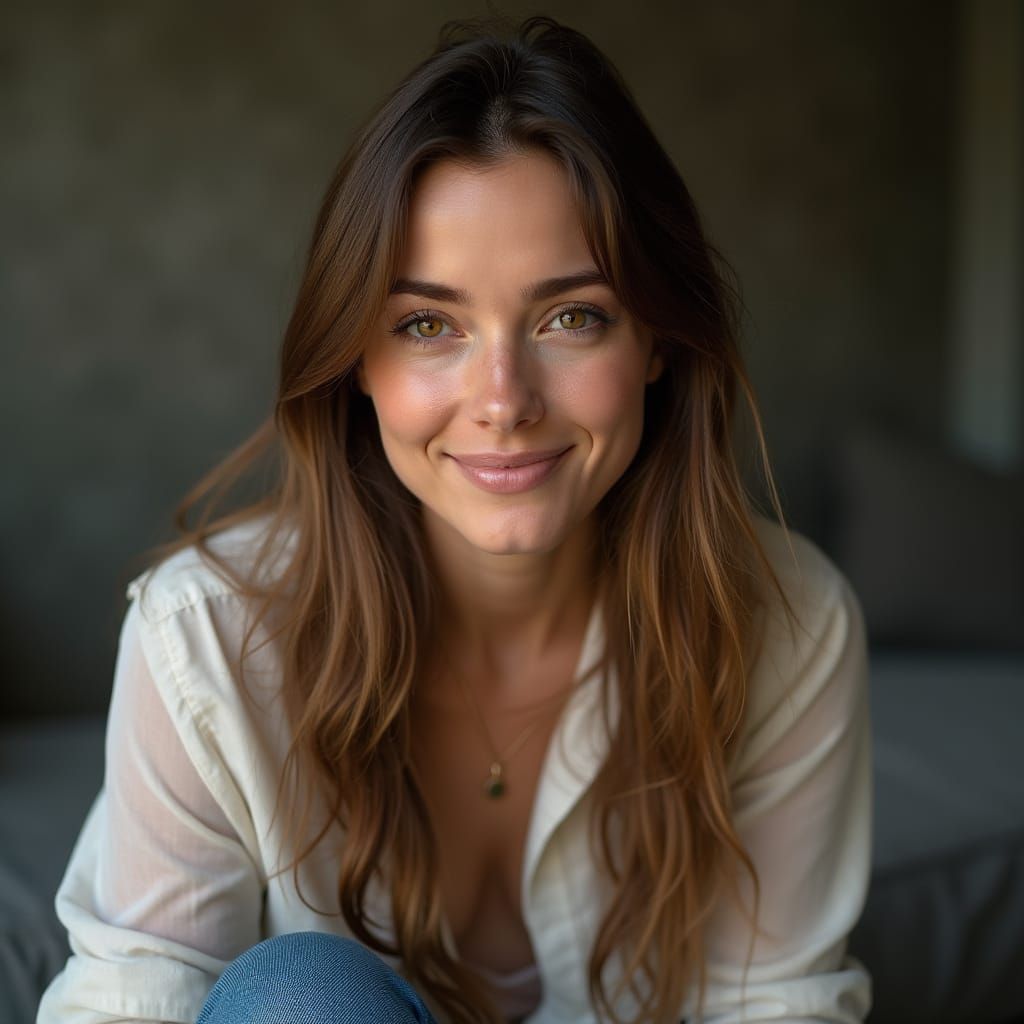 Gentle Woman with Hazel Eyes in Natural Light