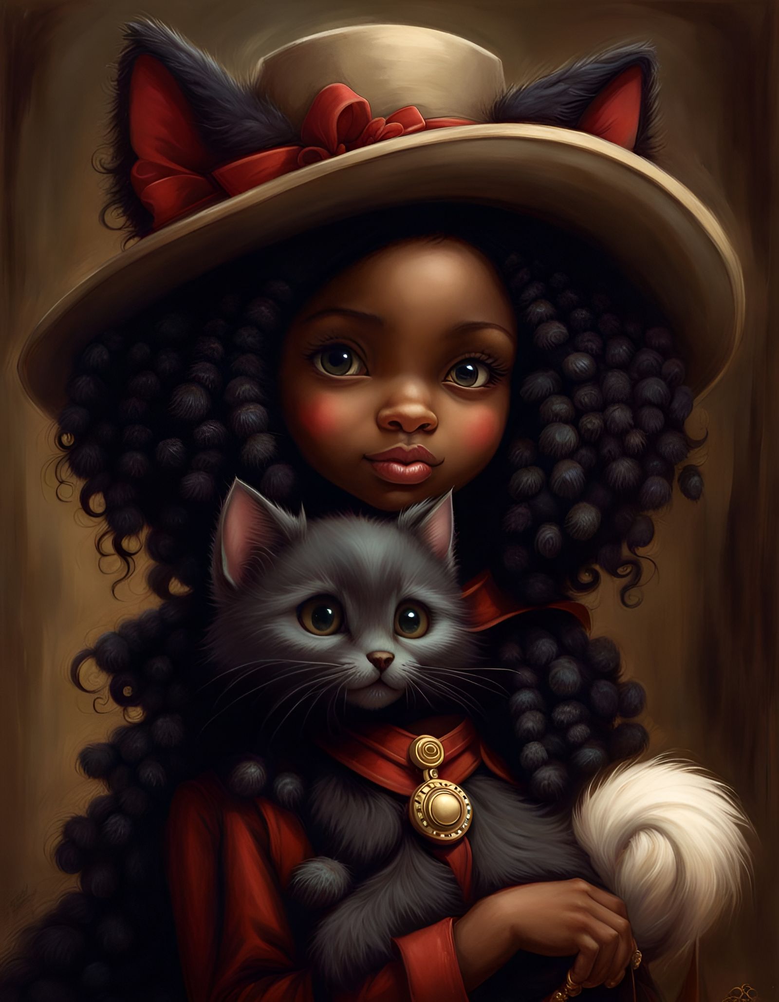 Pretty Little Cat Girl & her Kitten