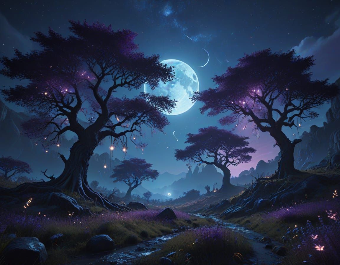 Mystical Landscape at Night: Digital Matte Painting