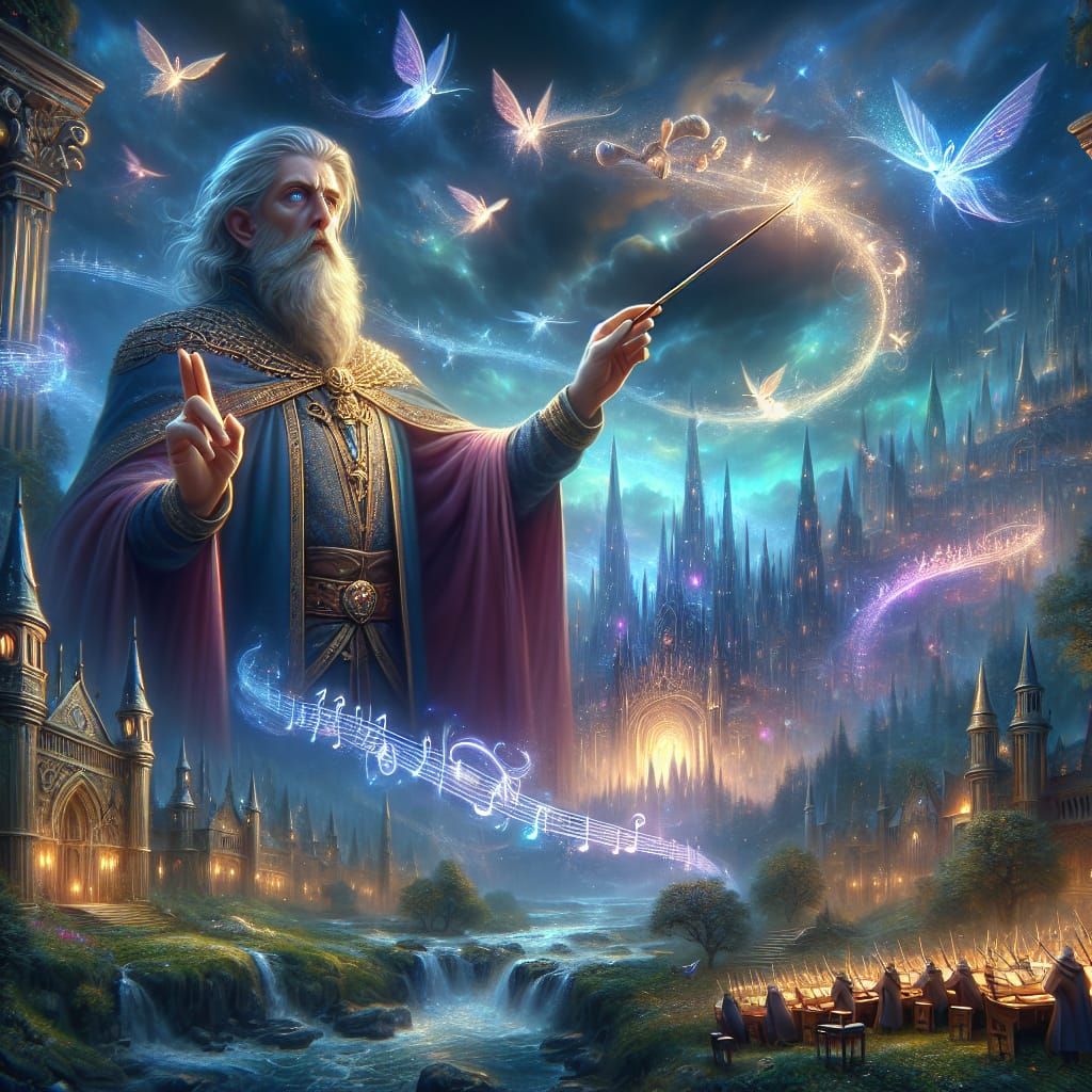 Merlin Conducts Symphony in a Magical Realm