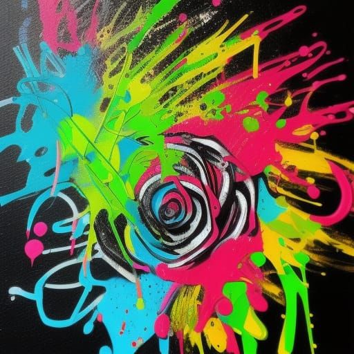 Neon Paint Splatter Roses in Graffiti Art Style