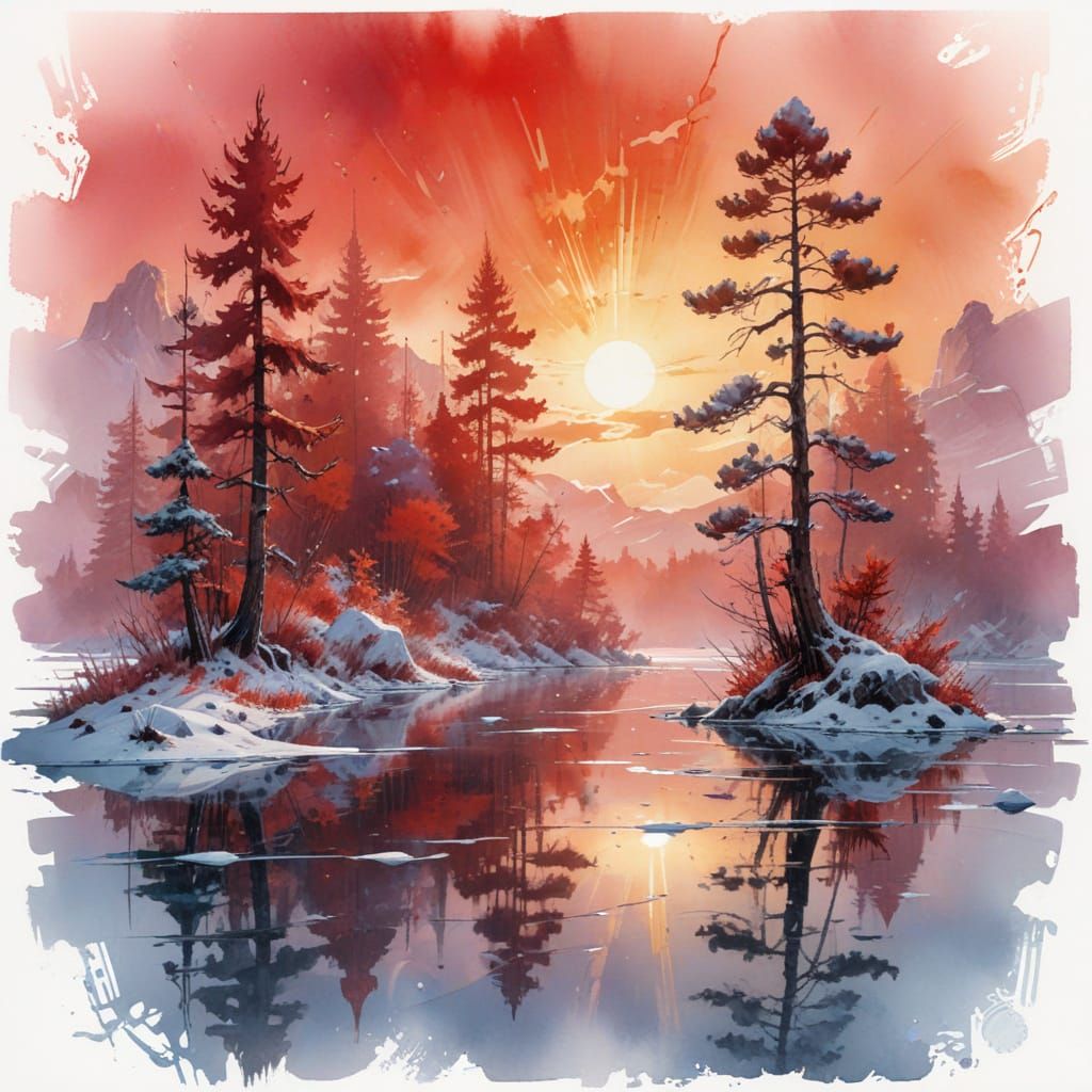 Frozen Lake at Dawn: A Digital Matte Painting