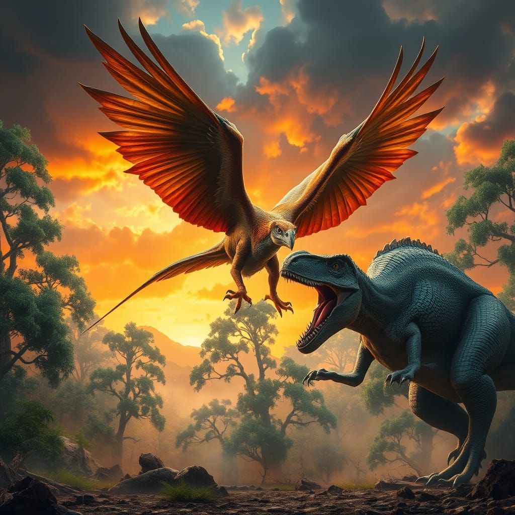 Epic Prehistoric Clash: Archaeopteryx vs Megalosaurus