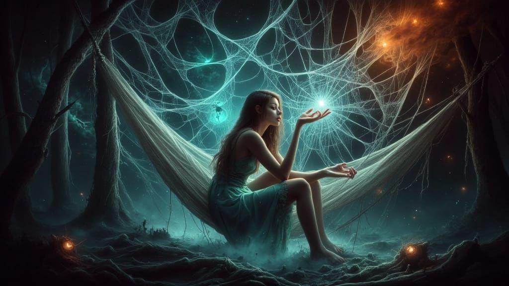 Soul Entangled in Spiderweb Dreamscape
