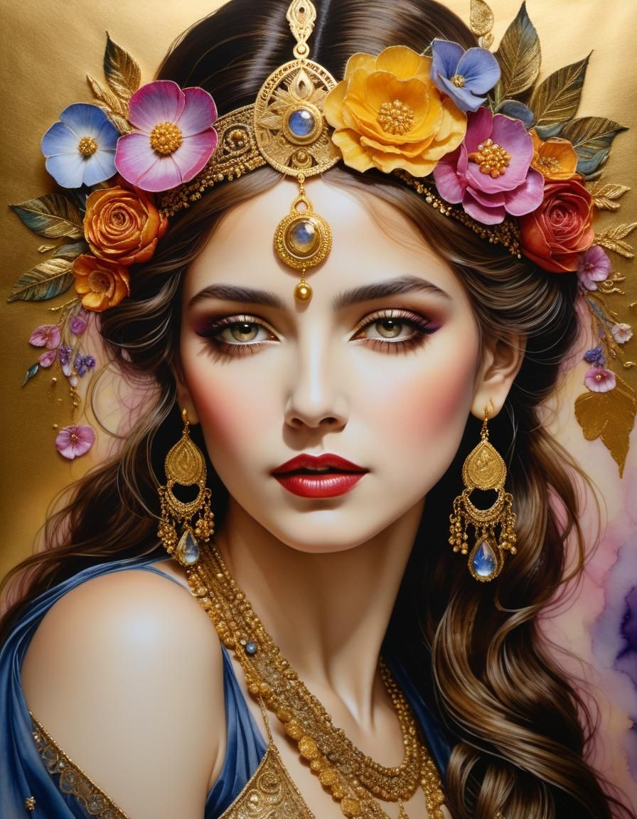 Gypsy Queen: Mixed Media Portrait with Gold Leaf