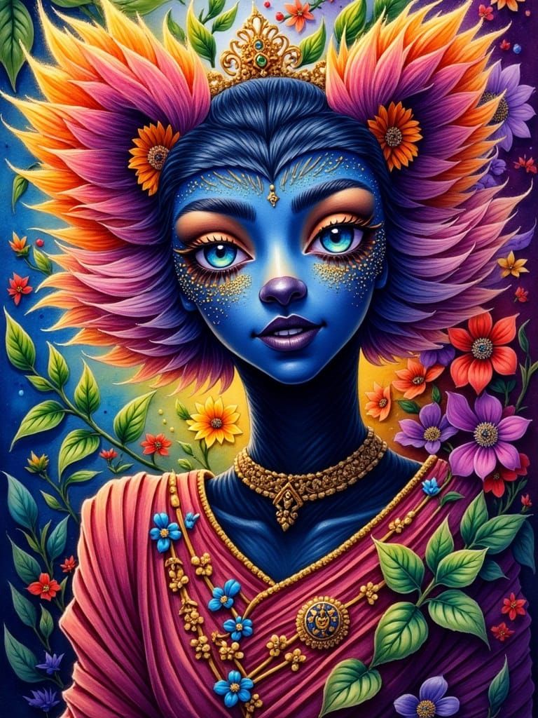 Epic Lemur Goddess in Vibrant Impasto Oil Painting