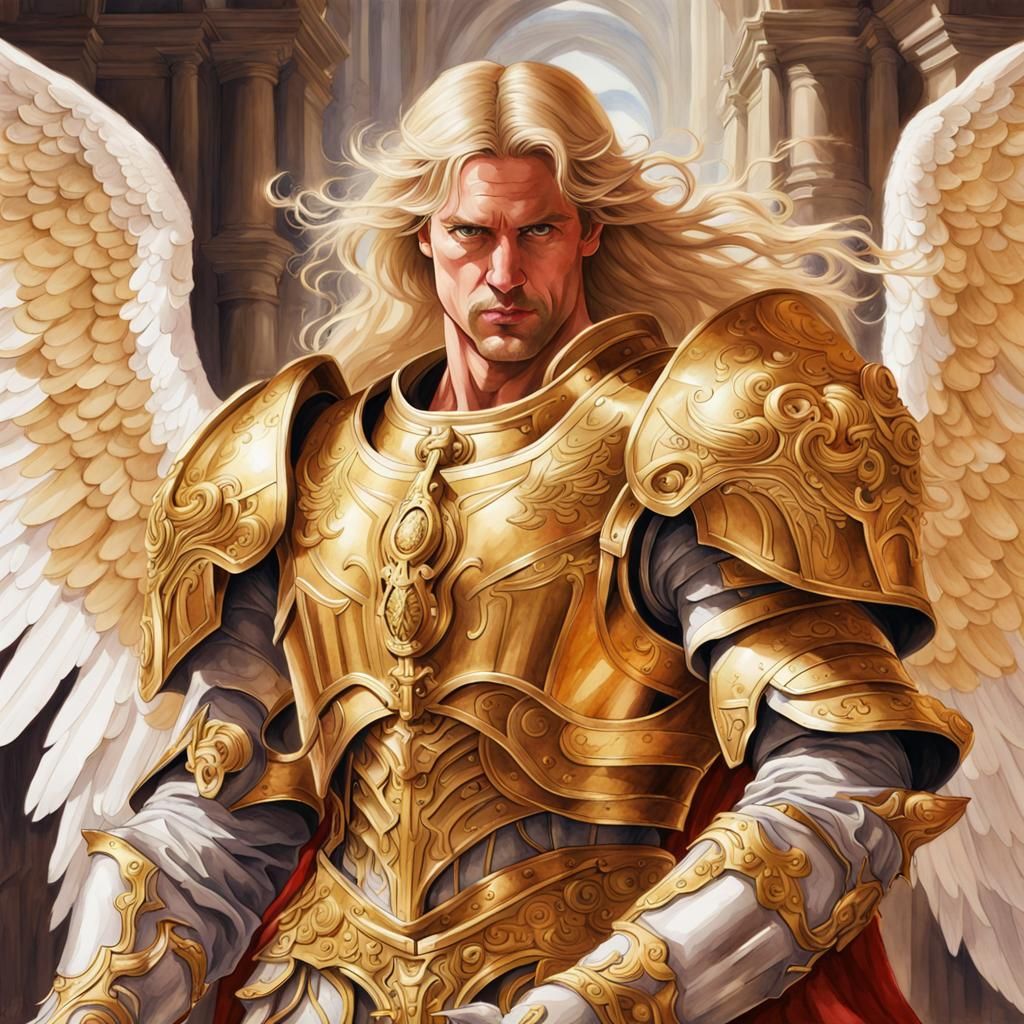 Renaissance Watercolor: Golden Angel With Wings