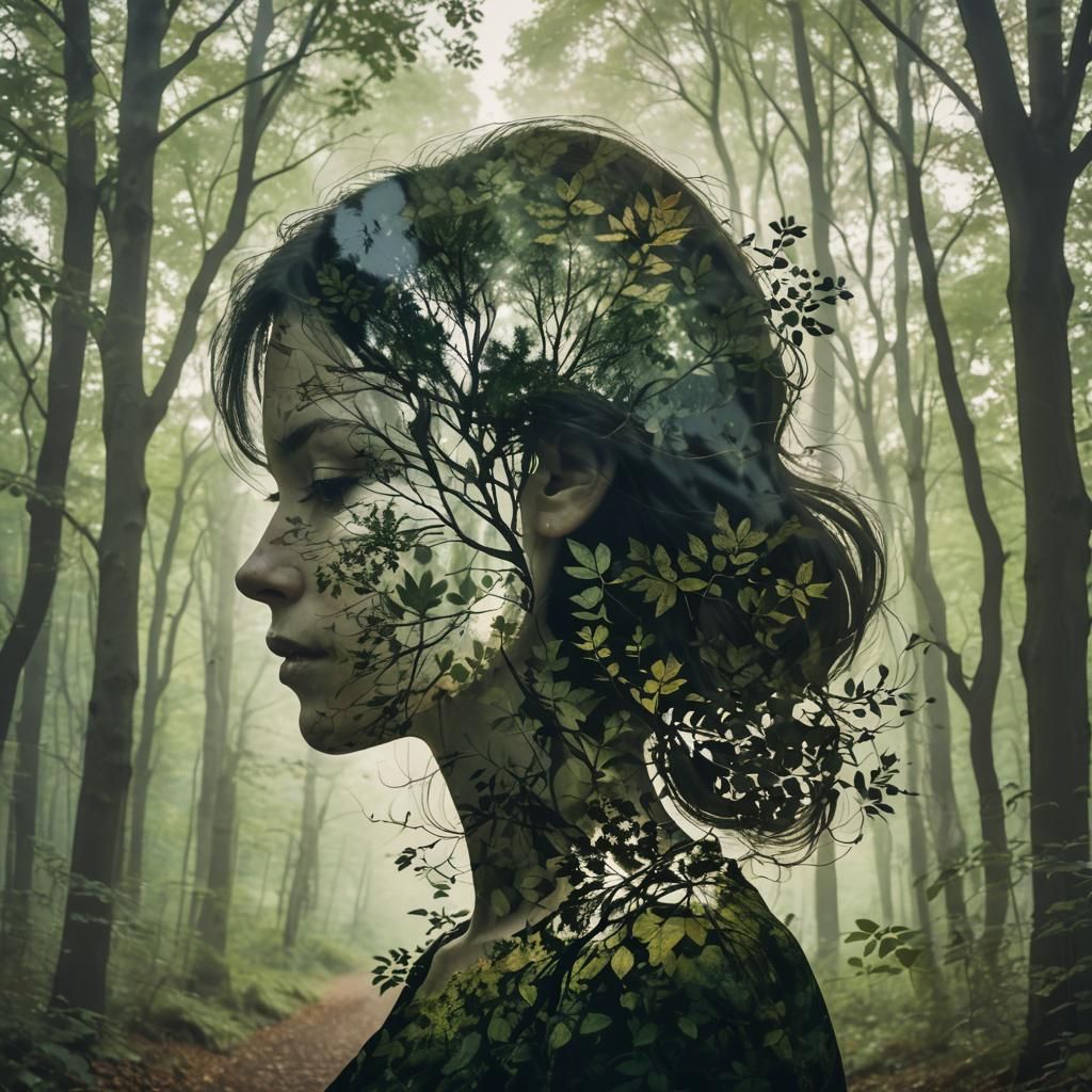 Woman and Forest: Double Exposure Art