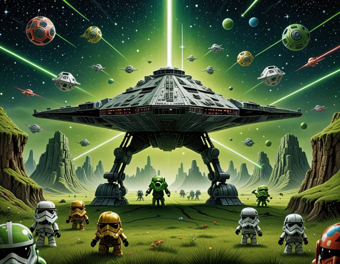 Vibrant Star Destroyer in Whimsical Fantasy Art