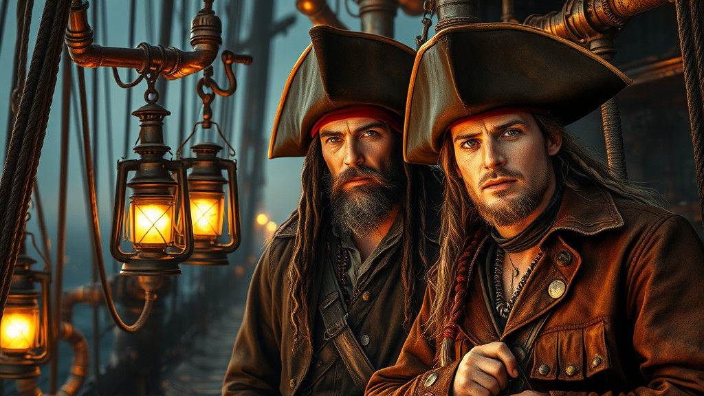 Steampunk Pirate Ship Portrait in Industrial Style