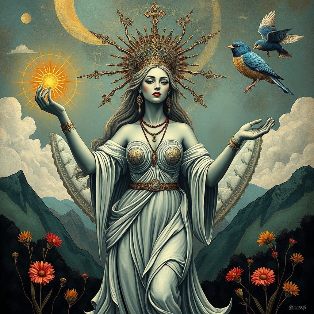 Ethereal Goddess in Eclectic Art Style