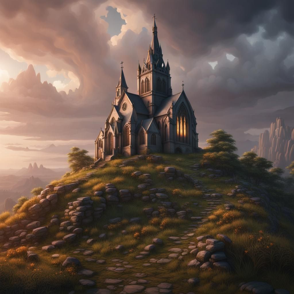 Church on a Hill: Detailed Matte Painting