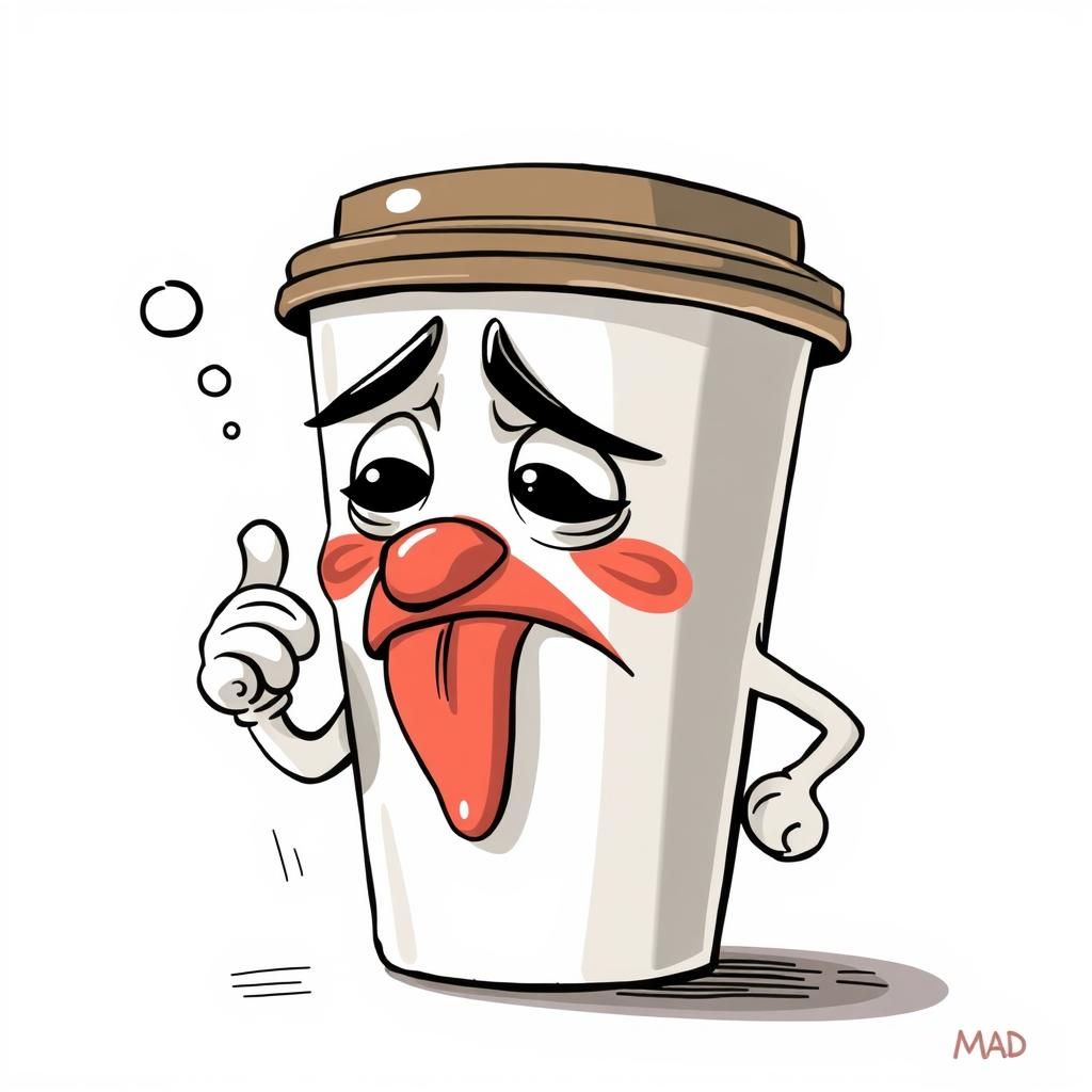Sad Coffee Cup Character Illustration