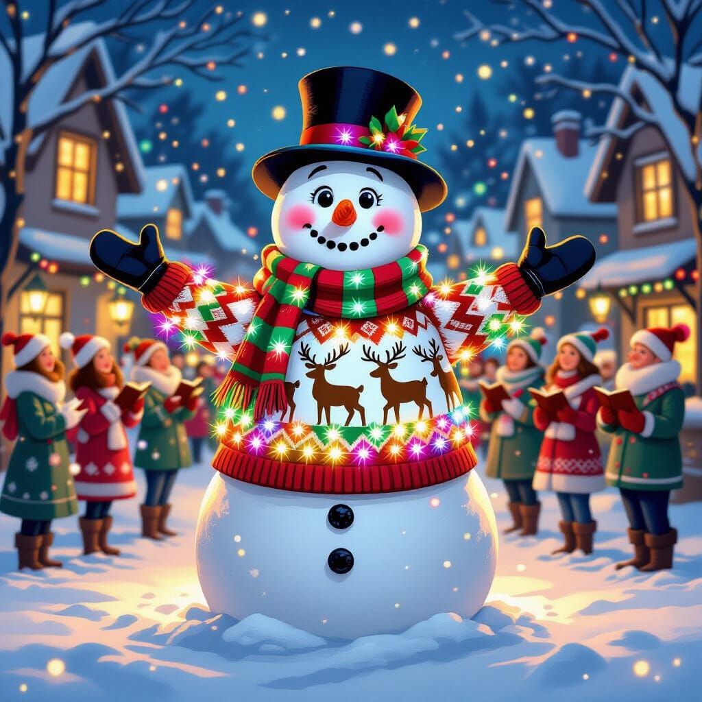 Jolly Snowman in Ugly Christmas Sweater with LED Lights