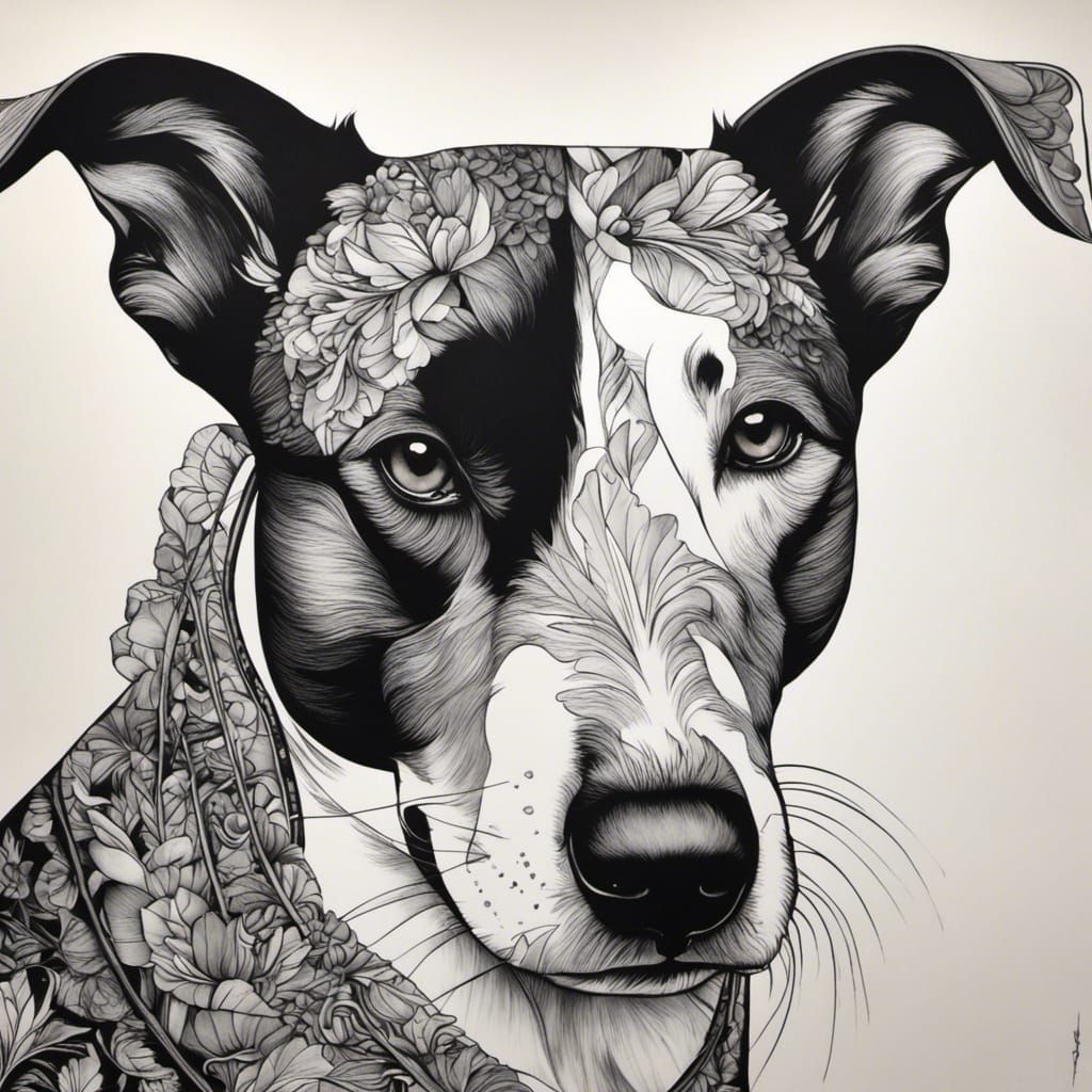 Elegant Dog in Black and White Ink