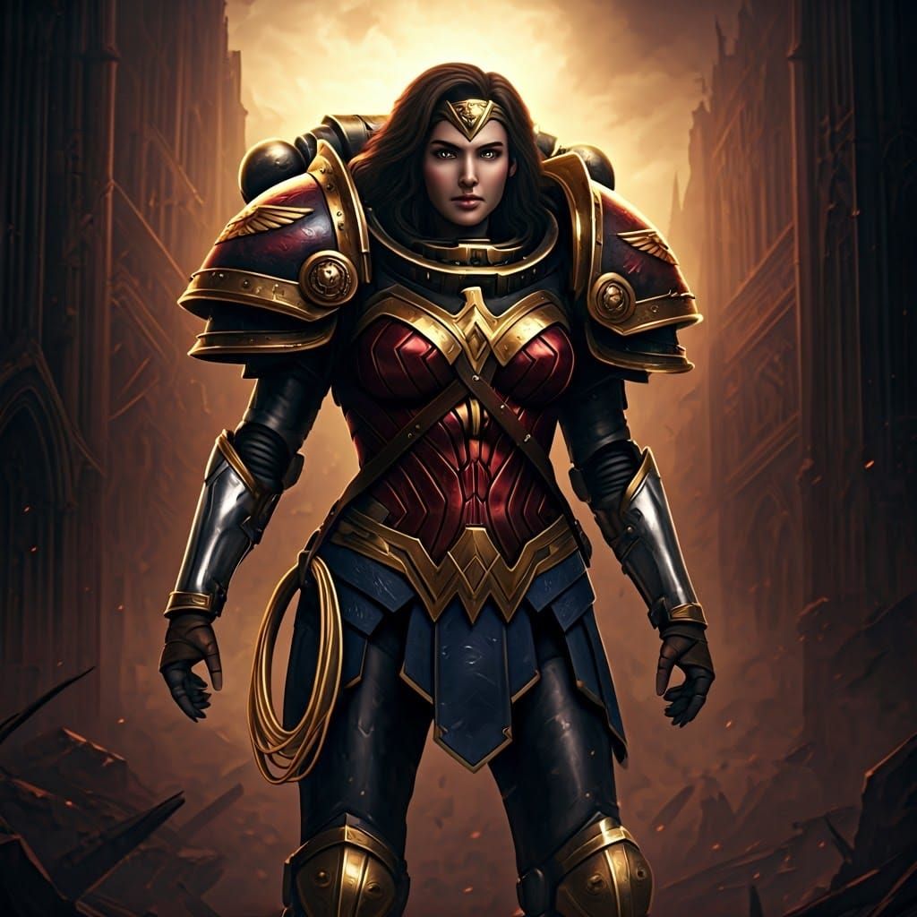 Wonder Woman as Battle Sister in Gothic Cityscape