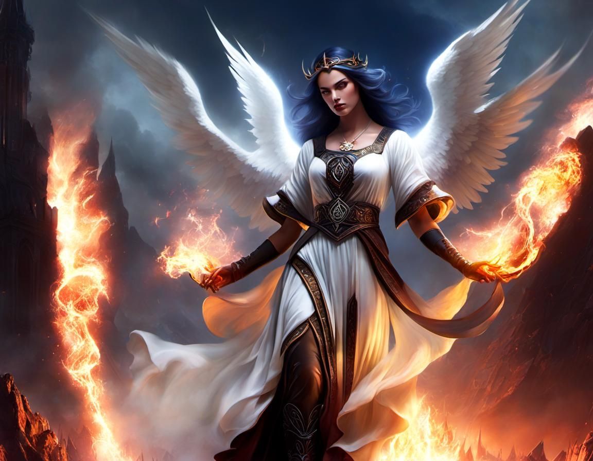 Angelic Demon Woman in Duality: A Digital Painting