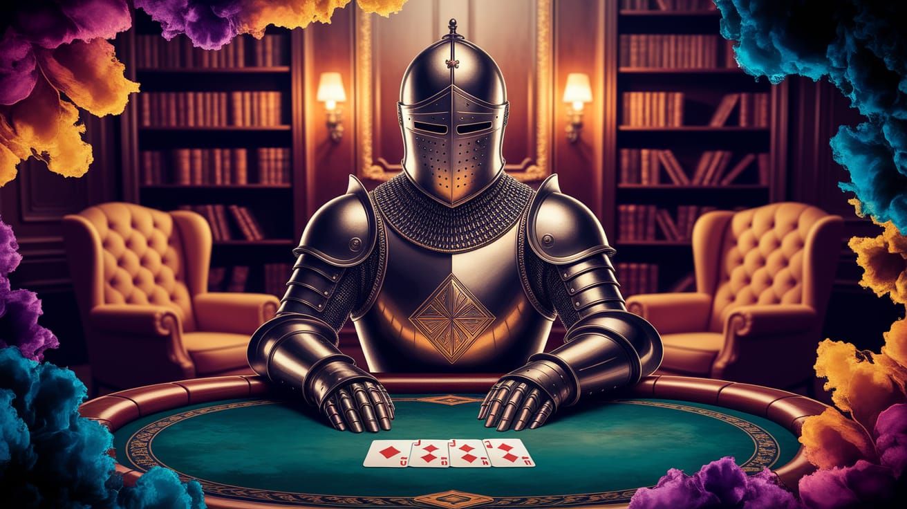 Jack of Diamonds in Armor on Poker Table, Alcohol Ink Style