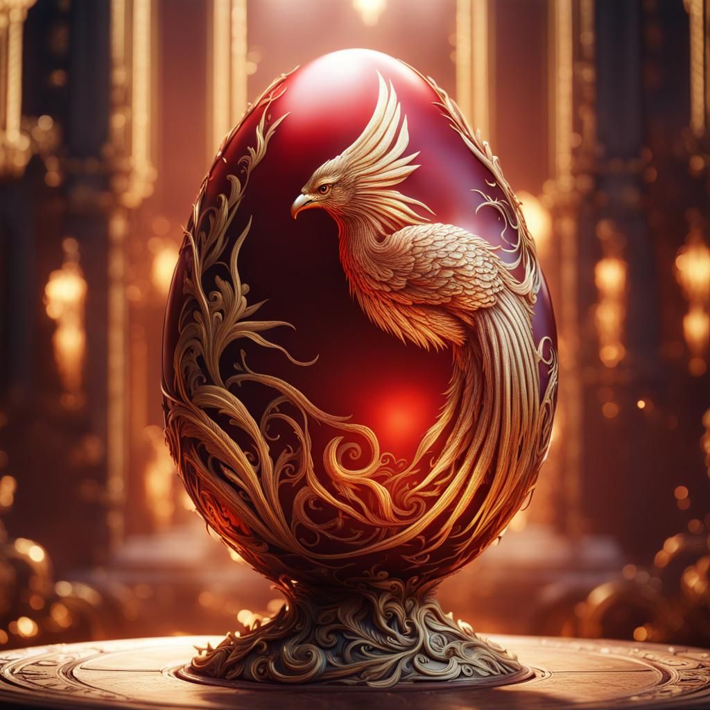 Enchanted Red and Gold Phoenix Egg, Fantasy Art