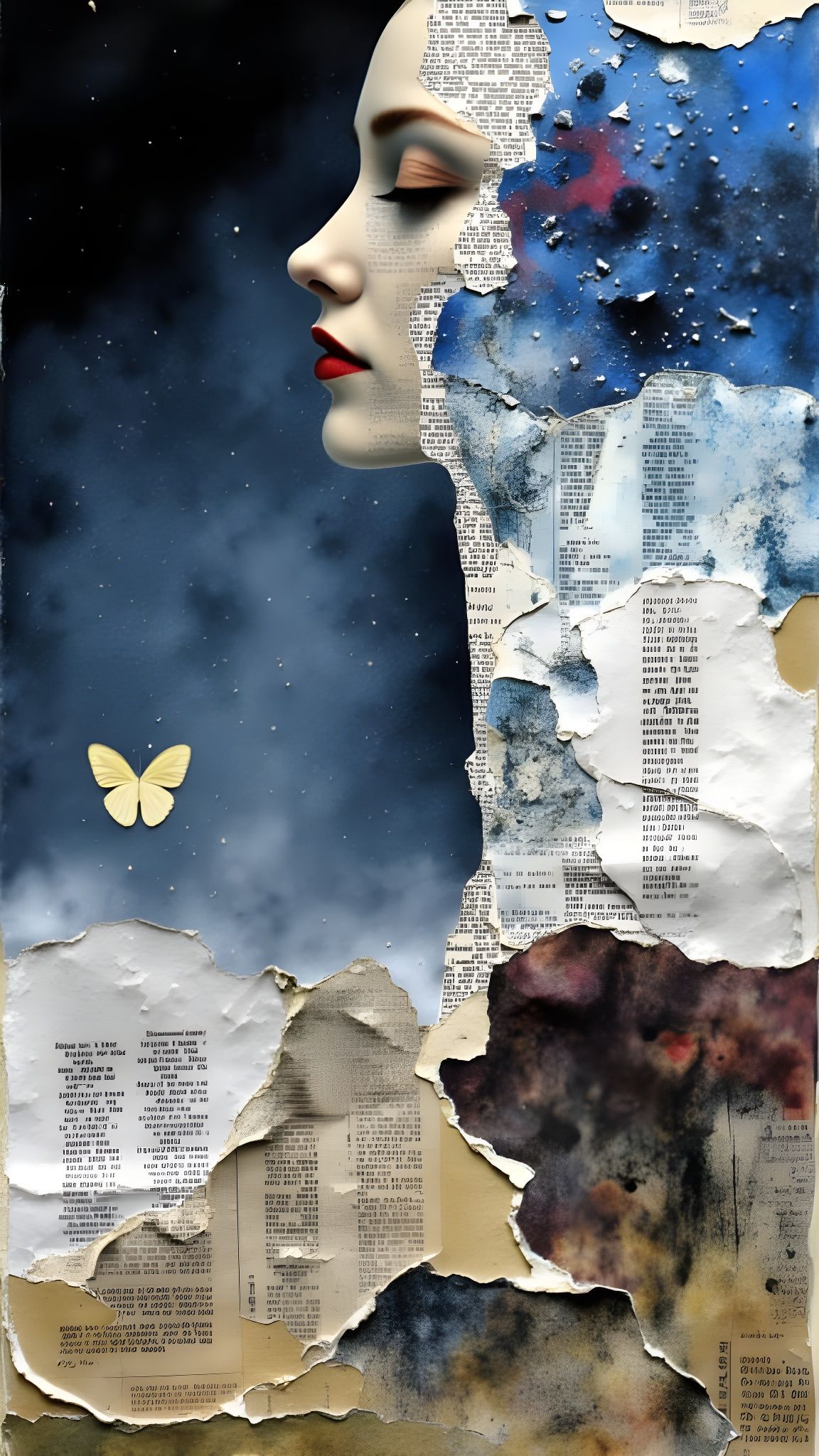 Surreal Collage of Shattered Figure Recomposing