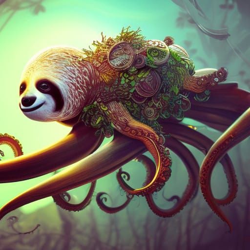 Angry Sloth Octopus Bee Hybrid in 3D Digital Art