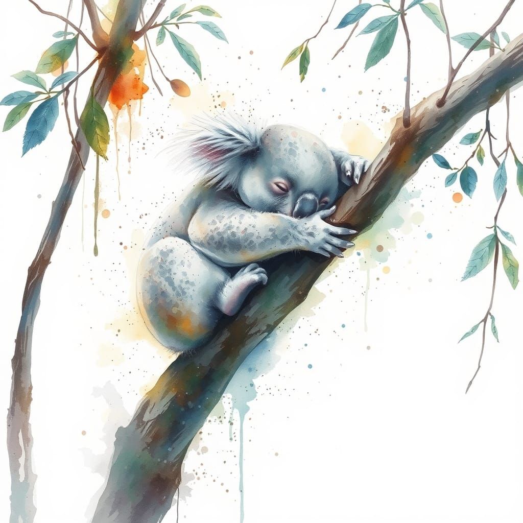Koala in Whimsical Watercolour Dreamscape