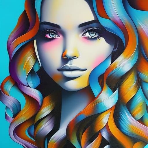 Cute Girl in Colorful Graffiti Street Art