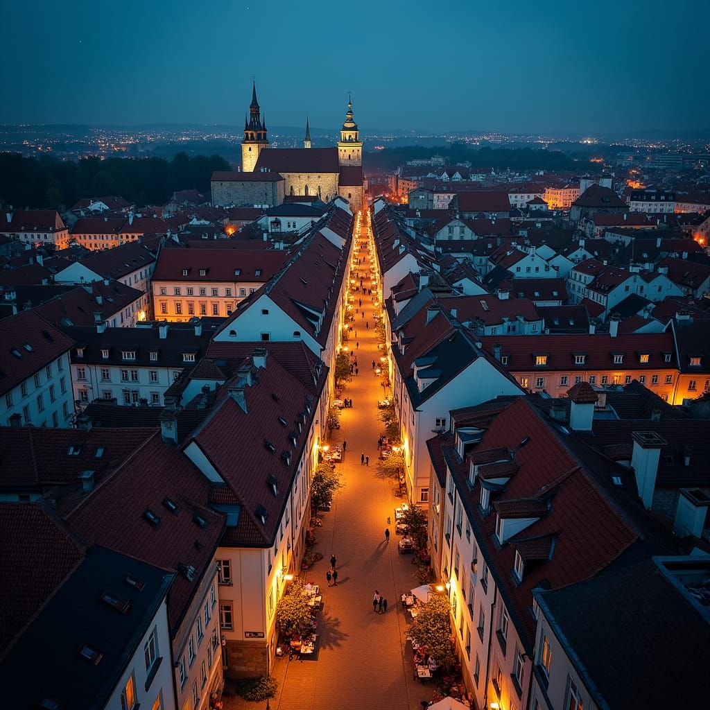 Sunset Over Old European City